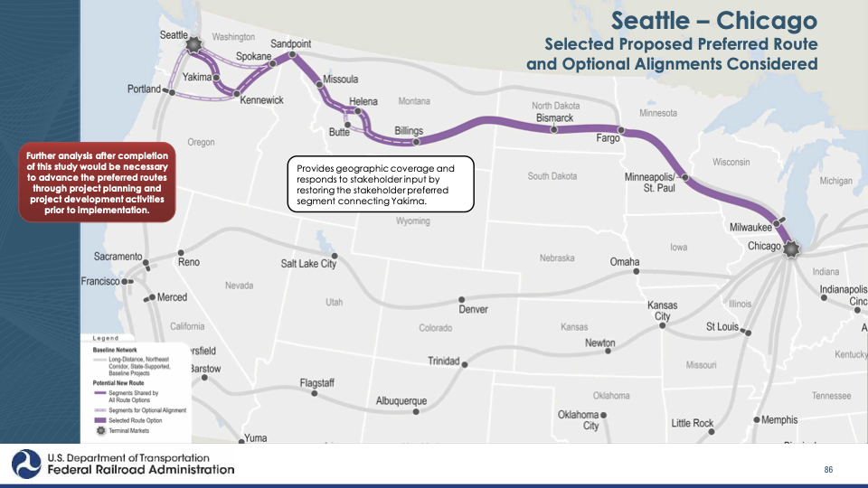 Seattle – Chicago Selected Proposed Preferred Route and Optional Alignments Considered